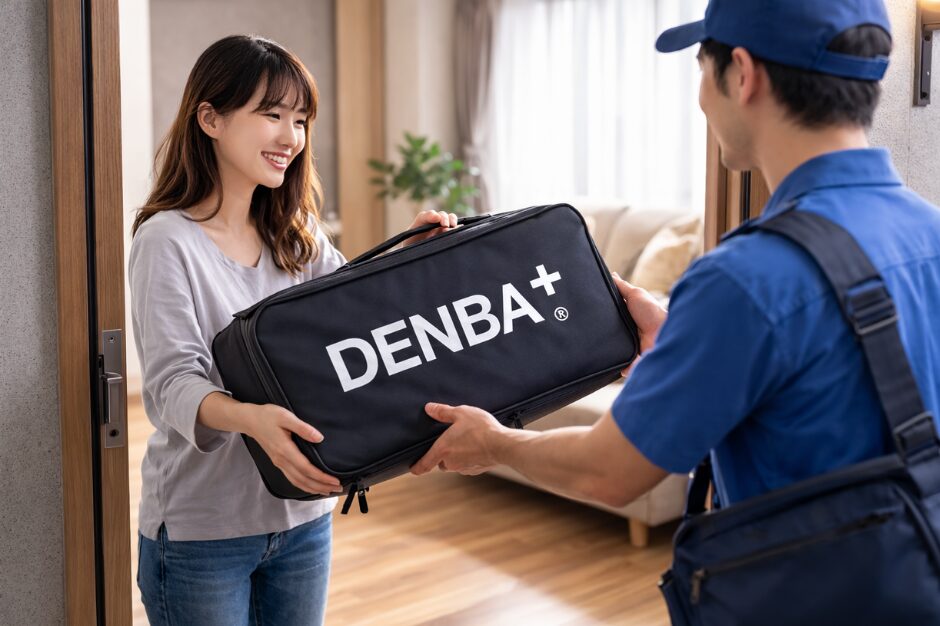 DENBAレンタル機器を宅配業者へ返却するイメージ