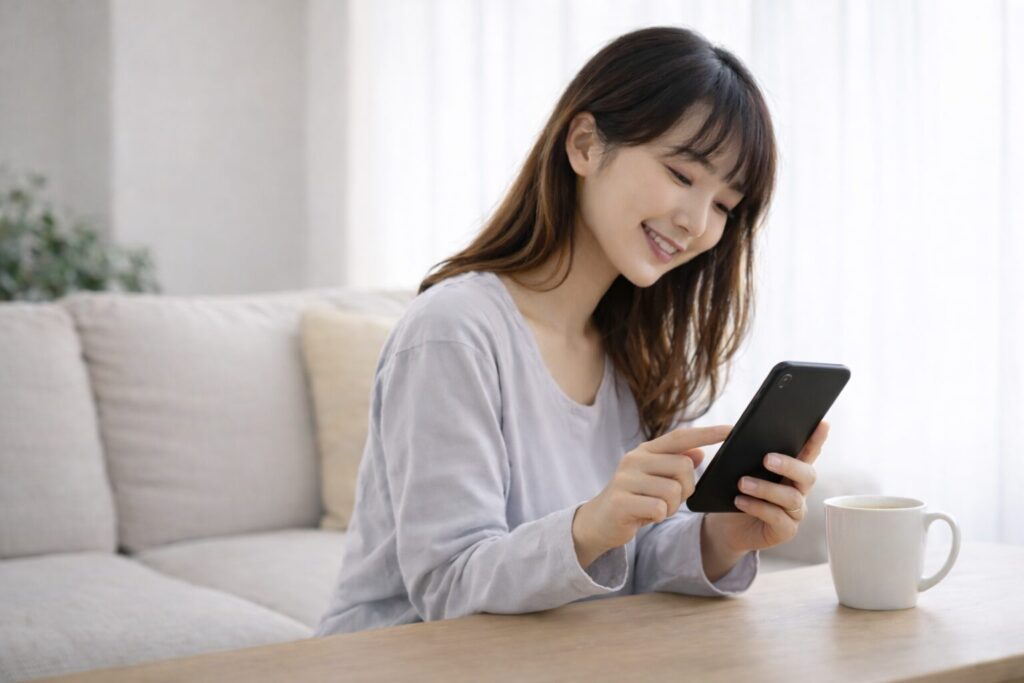 スマートフォンからWEB申込みをする女性のイメージ